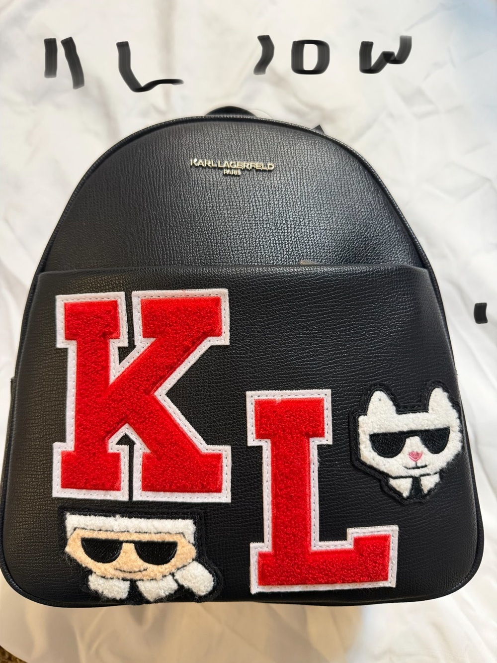 Karl Lagerfeld Black Backpack with Red Appliqué Letters